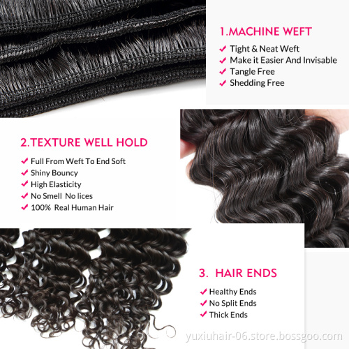 Wholesale Vendors Raw Virgin Peruvian Deep wave Curly Unprocessed  Human Hair Bundles Weave Double Drawn Hair Extension